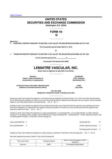 Miniature LeMaitre Vascular 10-Q Rapport trimestriel 2019 