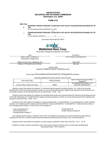 Thumbnail Middlefield Banc
 10-Q Quarterly Report FY2019 