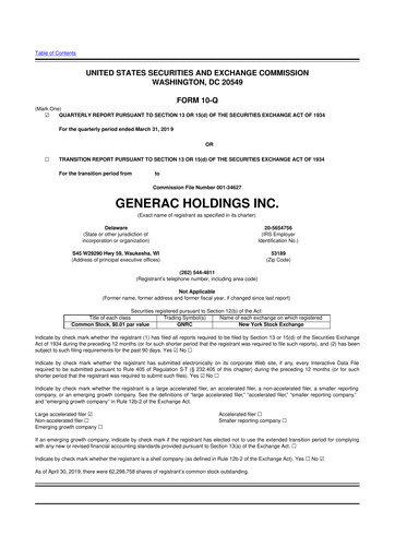 Vorschaubild Generac 10-Q Quartalsbericht 2019 