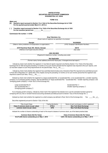 Thumbnail Gray Media
 10-Q Quarterly Report FY2019 