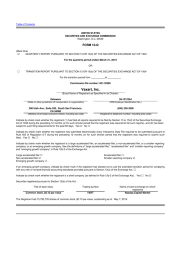 Thumbnail Vaxart 10-Q Quarterly Report FY2019 