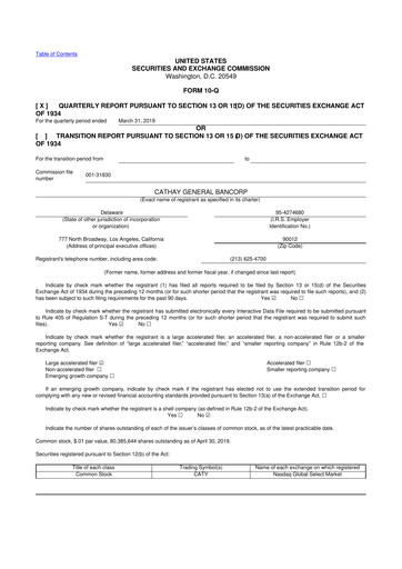 Thumbnail Cathay General Bancorp 10-Q Quarterly Report FY 