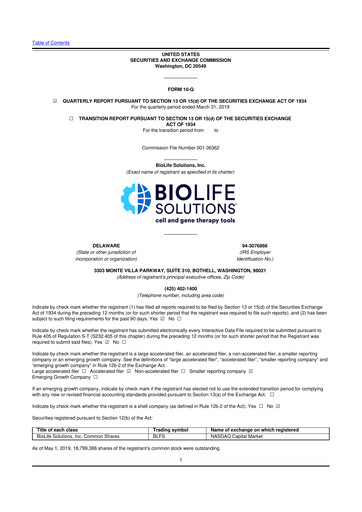 Thumbnail Biolife Solutions
 10-Q Quarterly Report FY 