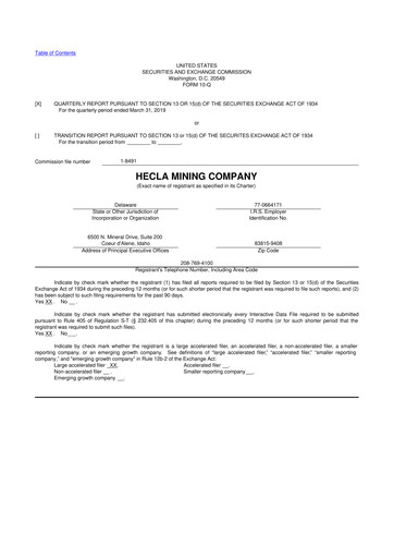 Thumbnail Hecla Mining
 10-Q Quarterly Report FY2019 
