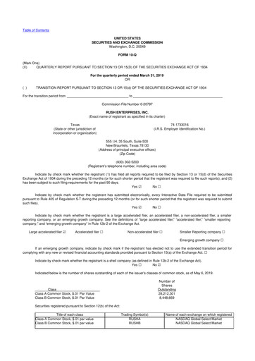 Thumbnail Rush Enterprises
 10-Q Quarterly Report FY2019 