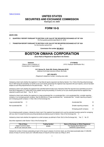 Thumbnail Boston Omaha 10-Q Quarterly Report FY2019 