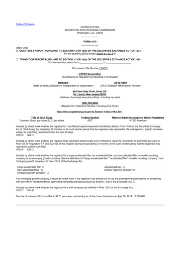 Vorschaubild inTEST Corporation 10-Q Quartalsbericht 2019 