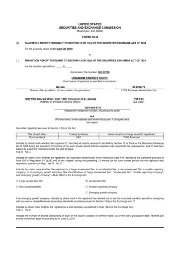 Thumbnail Uranium Energy
 10-Q Quarterly Report FY2019 