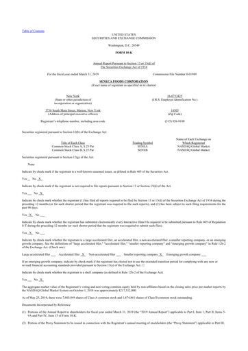 Thumbnail Seneca Foods
 10-K Annual Report 2019