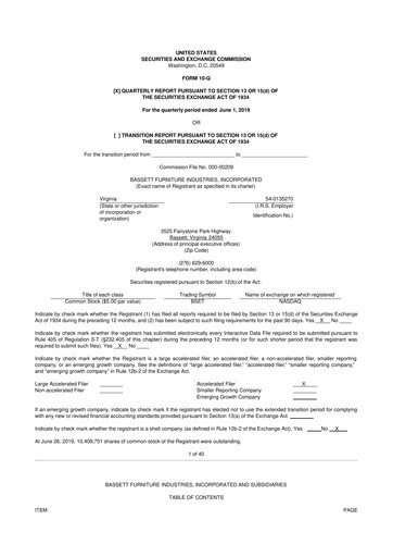Thumbnail Bassett Furniture 10-Q Quarterly Report FY2019 
