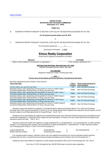 Thumbnail Kimco Realty
 10-Q Quarterly Report FY2019 