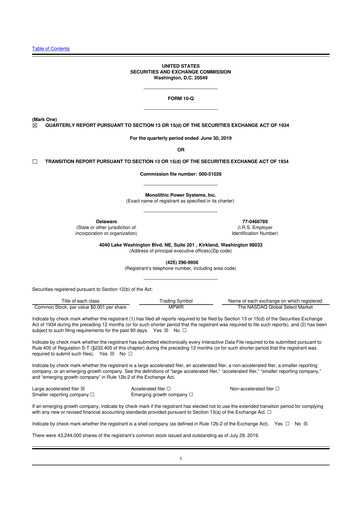 Thumbnail Monolithic Power Systems 10-Q Quarterly Report FY2019 