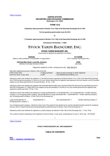 Thumbnail Stock Yards Bancorp 10-Q Quarterly Report FY2019 