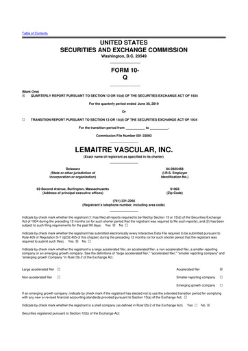 Miniature LeMaitre Vascular 10-Q Rapport trimestriel 2019 