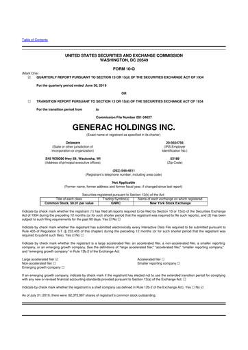 Vorschaubild Generac 10-Q Quartalsbericht 2019 