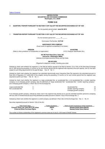Miniature Northwest Pipe Company
 10-Q Rapport trimestriel 2019 
