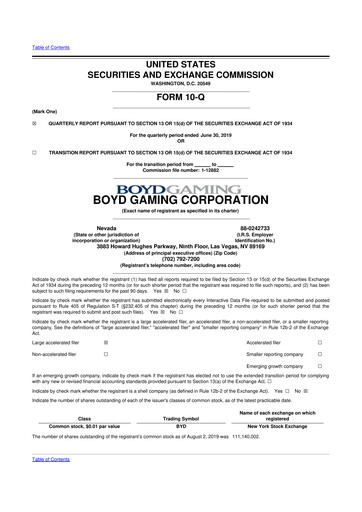 Miniature Boyd Gaming
 10-Q Rapport trimestriel 2019 