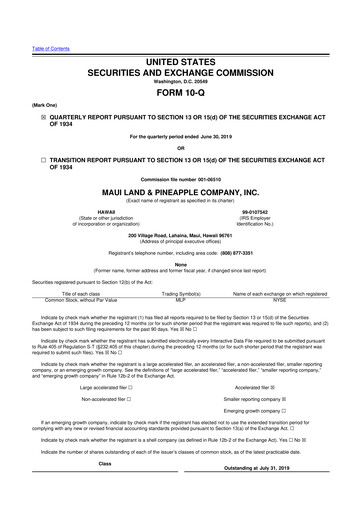 Thumbnail Maui Land & Pineapple Company 10-Q Quarterly Report FY2019 