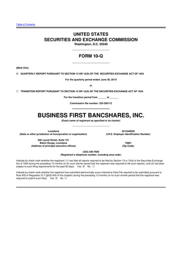 Miniature Business First Bancshares 10-Q Rapport trimestriel 2019 