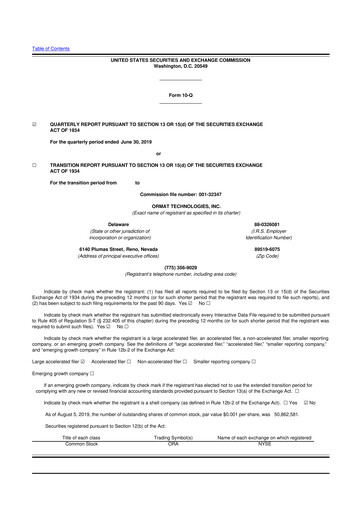 Vorschaubild Ormat Technologies
 10-Q Quartalsbericht 2019 