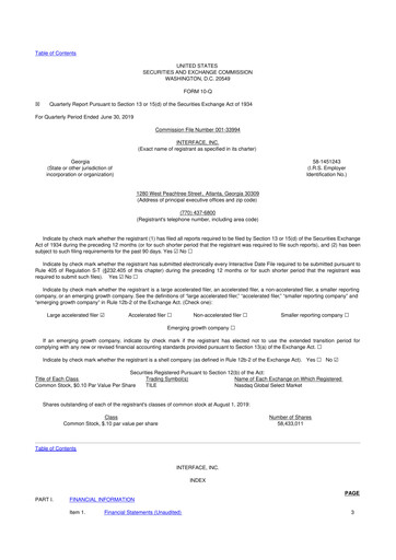 Vorschaubild Interface, Inc. 10-Q Quartalsbericht 2019 