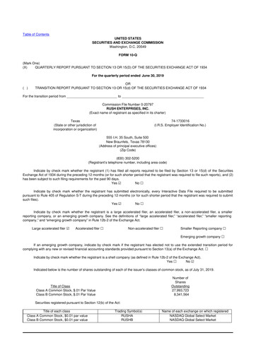 Thumbnail Rush Enterprises
 10-Q Quarterly Report FY2019 