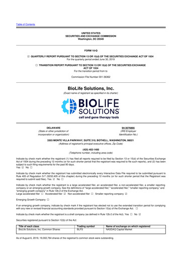 Thumbnail Biolife Solutions
 10-Q Quarterly Report FY 