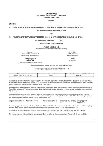Miniature Atossa Therapeutics 10-Q Rapport trimestriel  