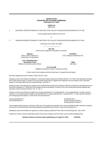 Thumbnail TSS, Inc. 10-Q Quarterly Report FY2019 