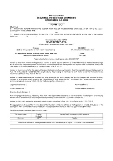Thumbnail SPAR Group 10-Q Quarterly Report FY2019 