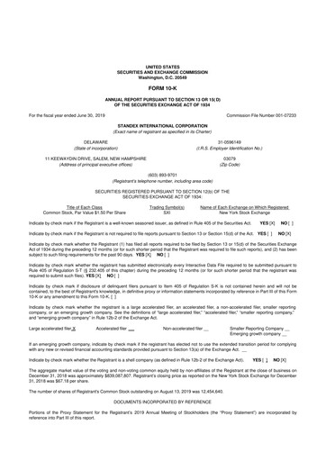 Vorschaubild Standex International 10-K Jahresbericht 2019