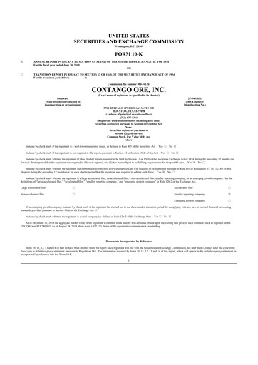 Thumbnail Contango Ore 10-K Annual Report 2019