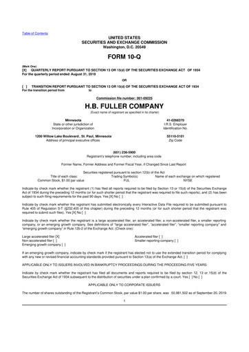 Thumbnail H.B. Fuller
 10-Q Quarterly Report FY 