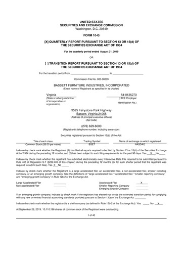 Thumbnail Bassett Furniture 10-Q Quarterly Report FY2019 