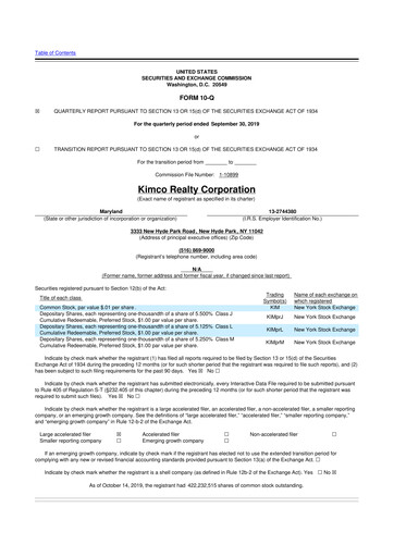 Thumbnail Kimco Realty
 10-Q Quarterly Report FY2019 
