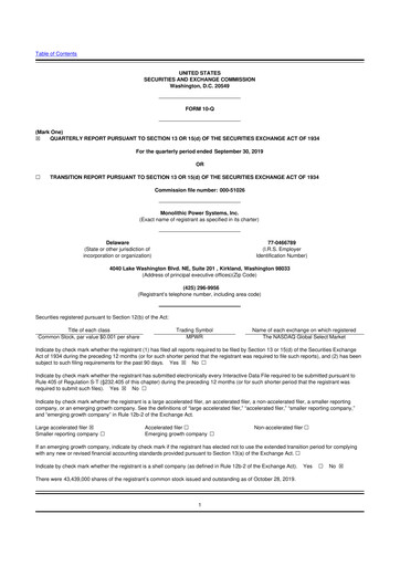 Thumbnail Monolithic Power Systems 10-Q Quarterly Report FY2019 