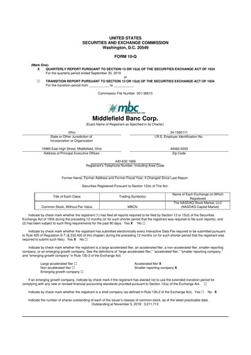 Thumbnail Middlefield Banc
 10-Q Quarterly Report FY2019 