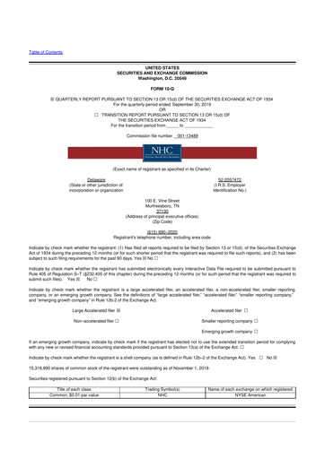 Thumbnail National Healthcare
 10-Q Quarterly Report FY2019 
