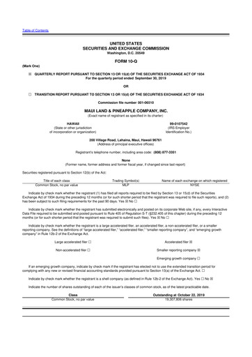 Thumbnail Maui Land & Pineapple Company 10-Q Quarterly Report FY2019 