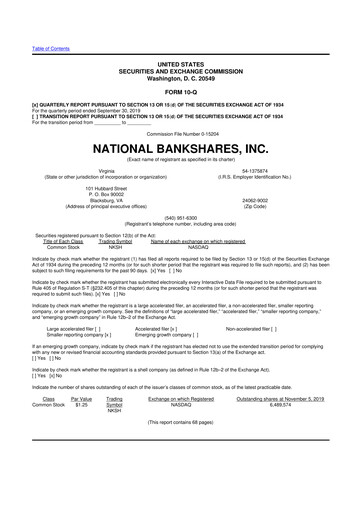 Thumbnail National Bankshares 10-Q Quarterly Report FY 