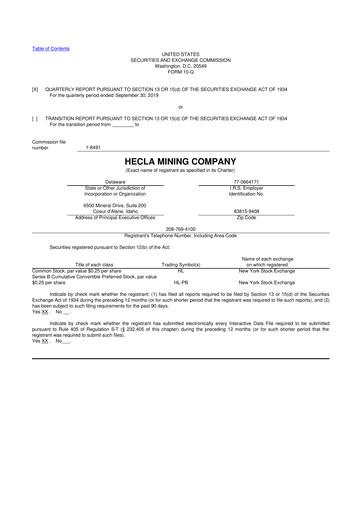 Thumbnail Hecla Mining
 10-Q Quarterly Report FY2019 