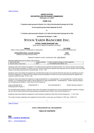 Thumbnail Stock Yards Bancorp 10-Q Quarterly Report FY2019 