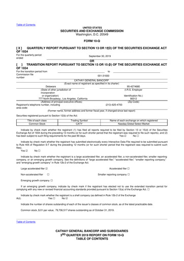 Thumbnail Cathay General Bancorp 10-Q Quarterly Report FY 