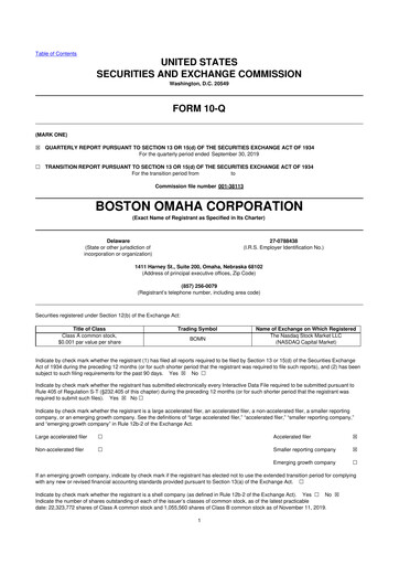 Thumbnail Boston Omaha 10-Q Quarterly Report FY2019 