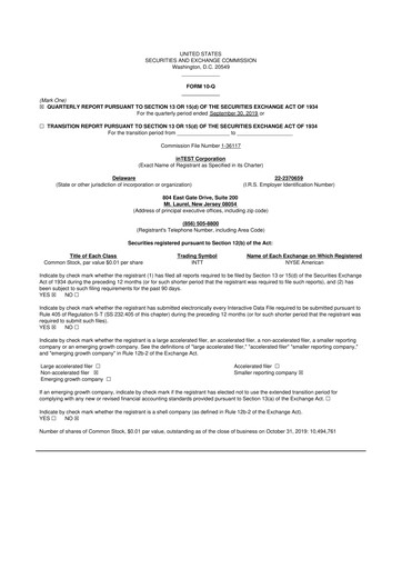 Vorschaubild inTEST Corporation 10-Q Quartalsbericht 2019 