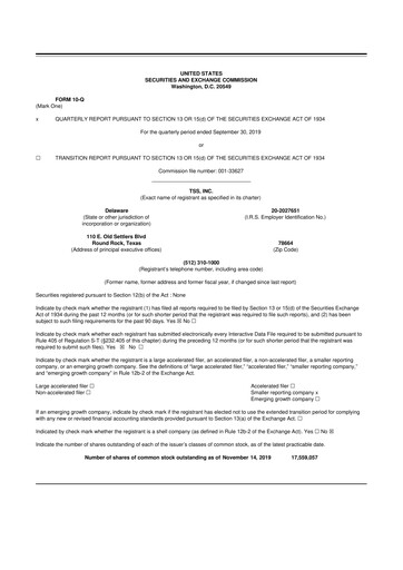 Thumbnail TSS, Inc. 10-Q Quarterly Report FY2019 