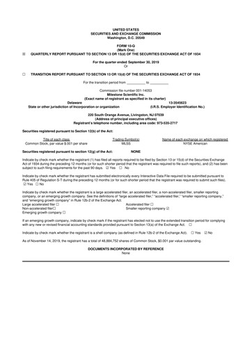 Vorschaubild Milestone Scientific 10-Q Quartalsbericht 2019 