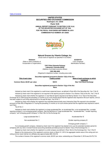 Miniature Natural Grocers by Vitamin Cottage 10-K Rapport annuel 2019