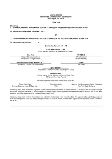 Miniature Park Aerospace 10-Q Rapport trimestriel 2020 