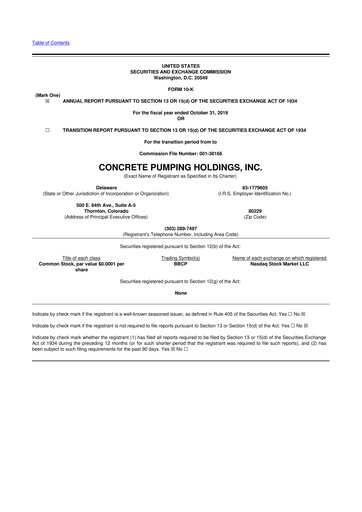 Thumbnail Concrete Pumping Holdings 10-K Annual Report 2019
